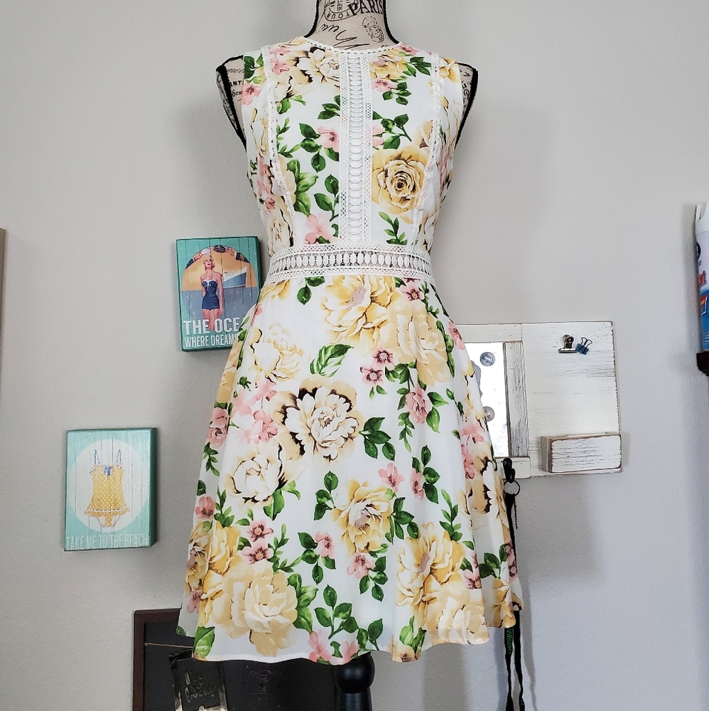 Disney White Floral Lace Fit And Flare Dress